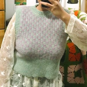 Zara Checkered Pastel Purple and Green Sweater Vest